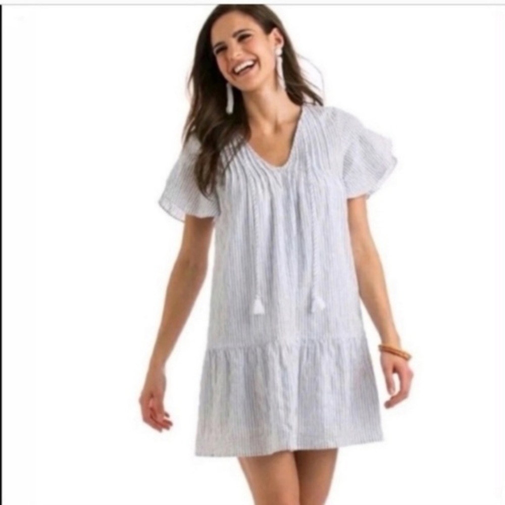 Vineyard Vines Pintucked Striped Flutter Sleeve Dress
